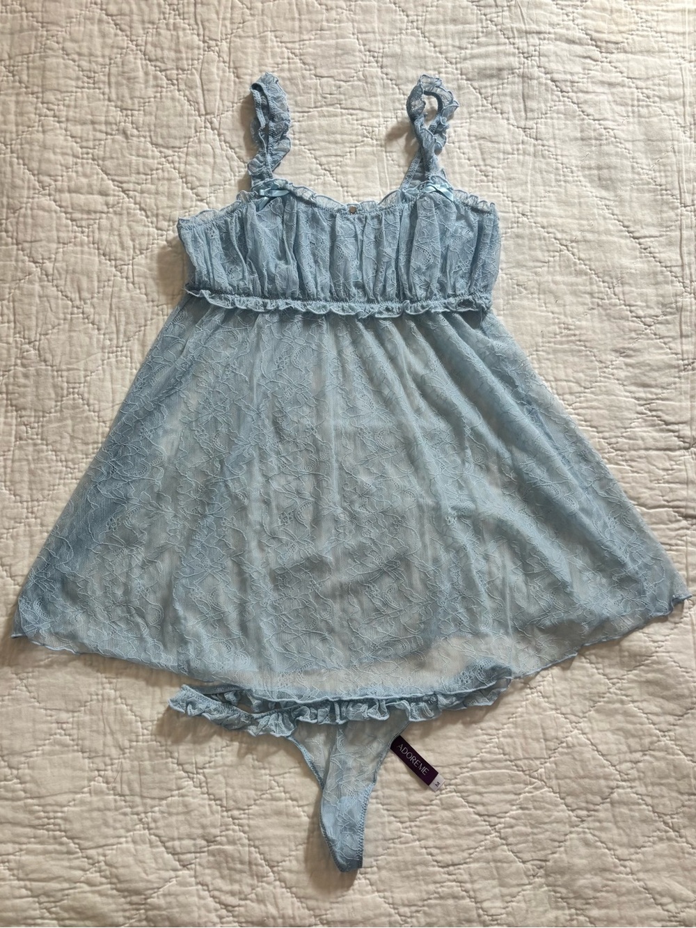 Adore Me Light Blue Lace Babydoll Chemise and Thong
